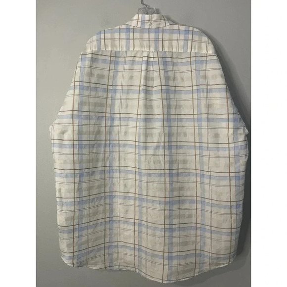 Faconnable Shirt Men’s XXL White Multi Linen Cotton Plaid Long Sleeve Vtg - Picture 6 of 15